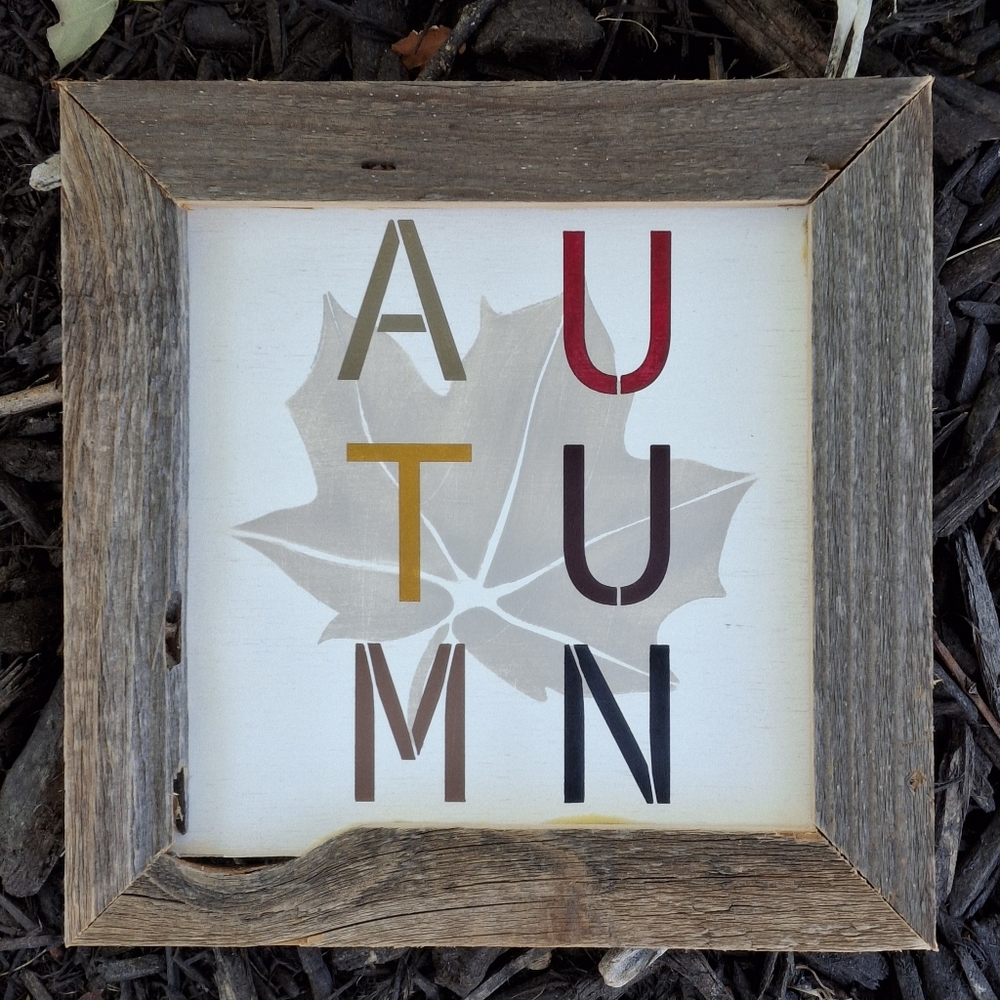 Autumn Typography Maple Leaf Painted Rustic Wood Sign Crafted Fall Shelf Leaner